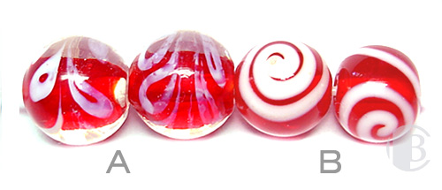 A: Red stripes - B: Red & White swirl