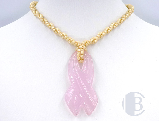 MURANO GLASS BREAST CANCER RIBBON PENDANT
