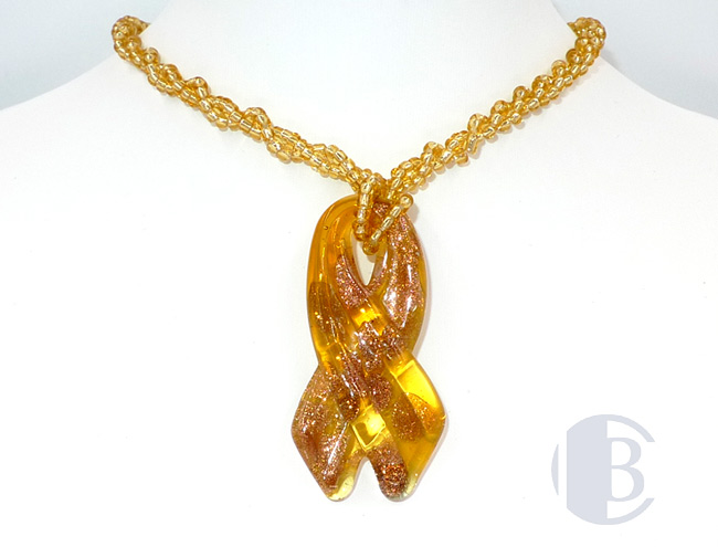 MURANO GLASS BREAST CANCER RIBBON PENDANT