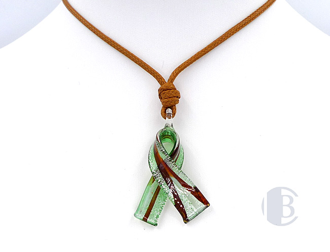 MURANO GLASS BREAST CANCER RIBBON PENDANT