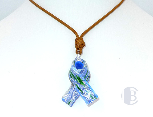MURANO GLASS BREAST CANCER RIBBON PENDANT