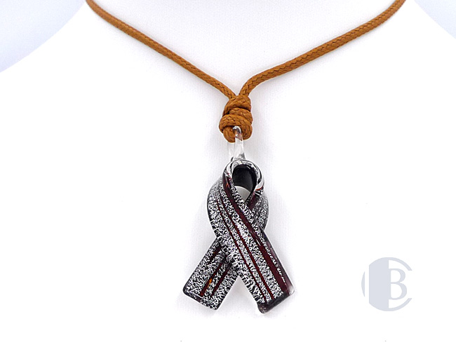 MURANO GLASS BREAST CANCER RIBBON PENDANT