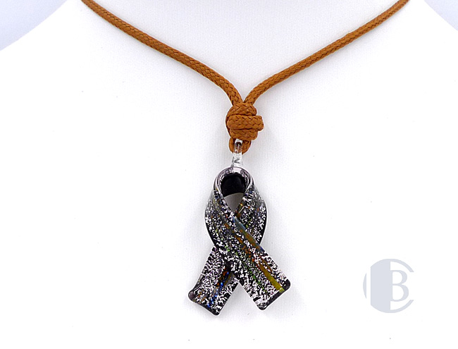 MURANO GLASS BREAST CANCER RIBBON PENDANT
