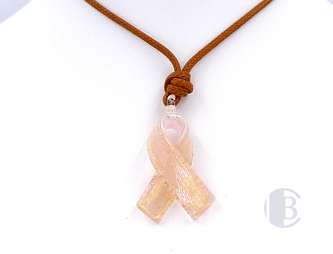 MURANO GLASS BREAST CANCER RIBBON PENDANT