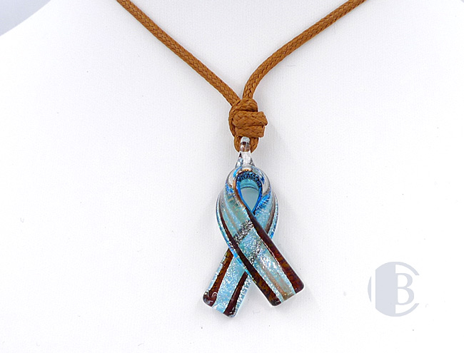 MURANO GLASS BREAST CANCER RIBBON PENDANT