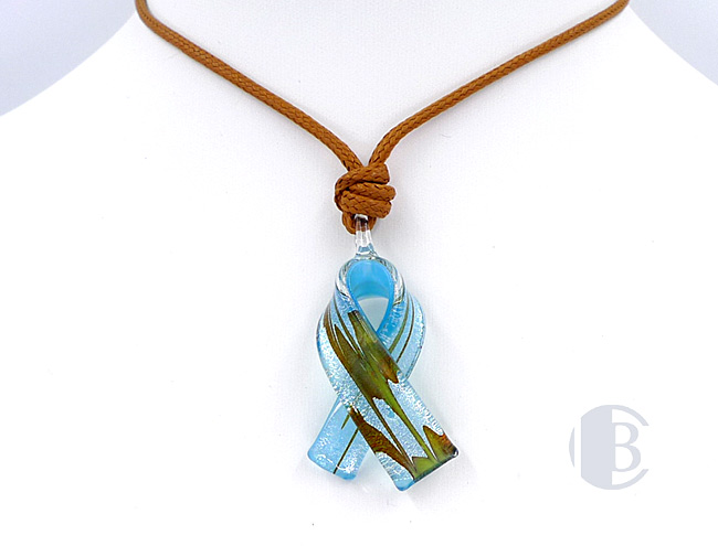 MURANO GLASS BREAST CANCER RIBBON PENDANT