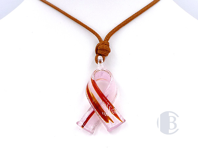 MURANO GLASS BREAST CANCER RIBBON PENDANT