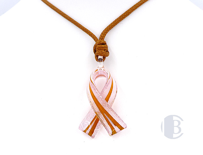 MURANO GLASS BREAST CANCER RIBBON PENDANT