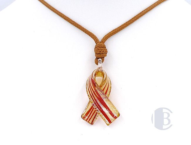 MURANO GLASS BREAST CANCER RIBBON PENDANT