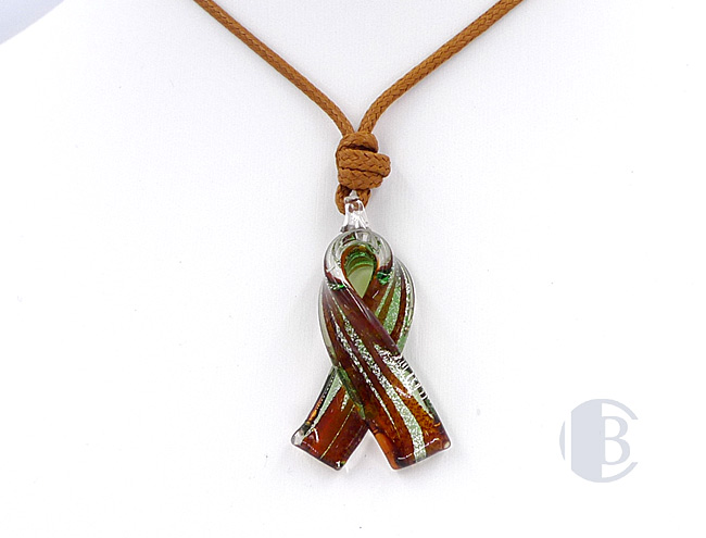 MURANO GLASS BREAST CANCER RIBBON PENDANT
