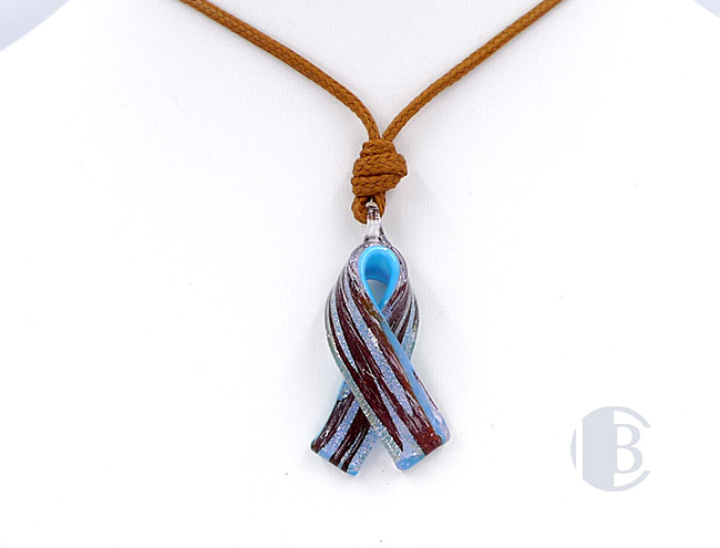 MURANO GLASS BREAST CANCER RIBBON PENDANT