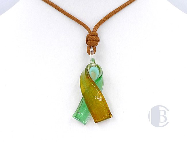 MURANO GLASS BREAST CANCER RIBBON PENDANT