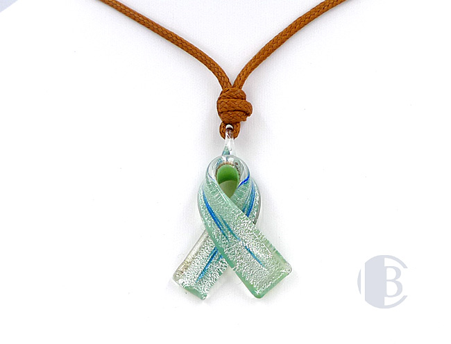 MURANO GLASS BREAST CANCER RIBBON PENDANT
