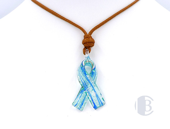 MURANO GLASS BREAST CANCER RIBBON PENDANT