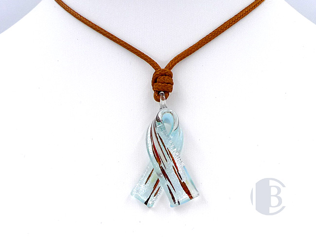 MURANO GLASS BREAST CANCER RIBBON PENDANT