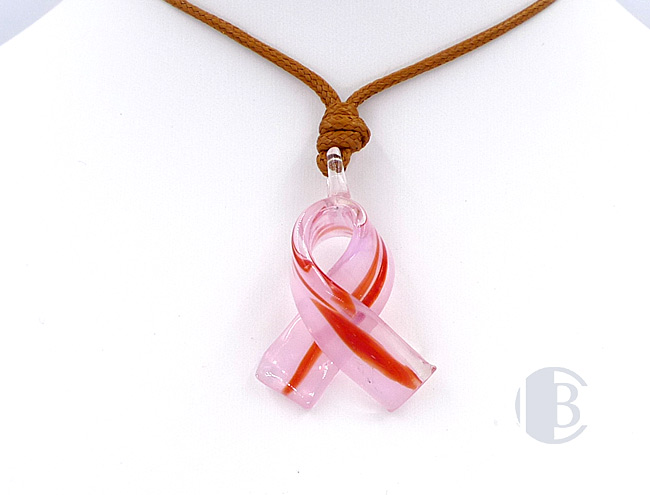 MURANO GLASS BREAST CANCER RIBBON PENDANT