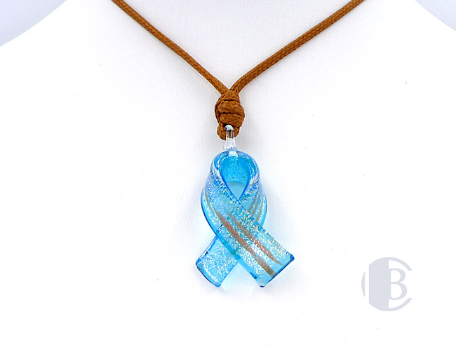 MURANO GLASS BREAST CANCER RIBBON PENDANT