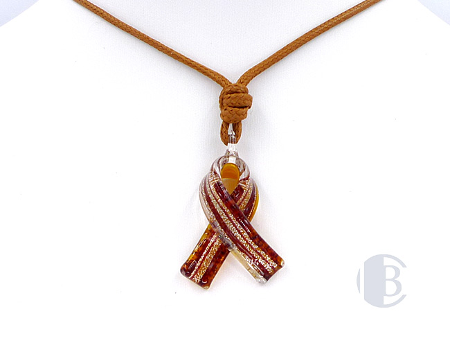 MURANO GLASS BREAST CANCER RIBBON PENDANT