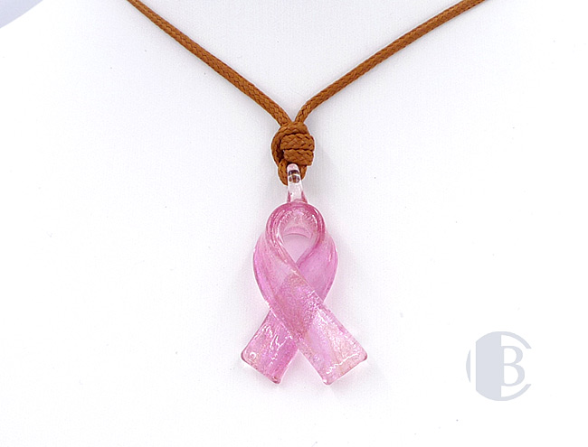 MURANO GLASS BREAST CANCER RIBBON PENDANT