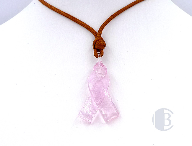 MURANO GLASS BREAST CANCER RIBBON PENDANT