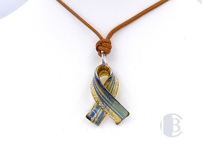 MURANO GLASS BREAST CANCER RIBBON PENDANT