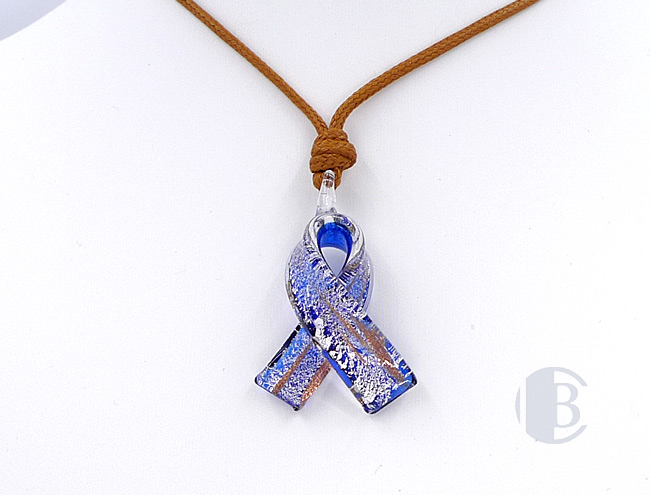MURANO GLASS BREAST CANCER RIBBON PENDANT