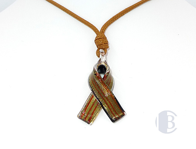 MURANO GLASS BREAST CANCER RIBBON PENDANT