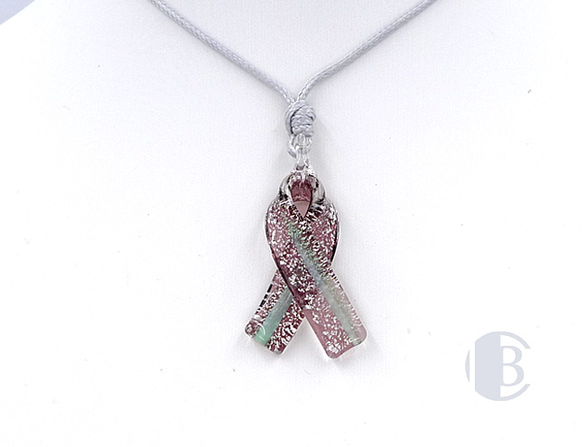 MURANO GLASS BREAST CANCER RIBBON PENDANT