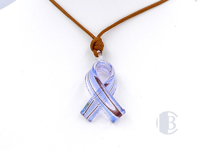 MURANO GLASS BREAST CANCER RIBBON PENDANT