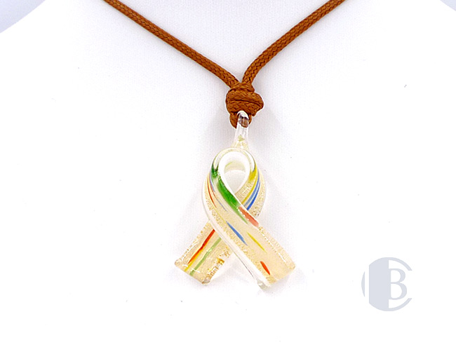 MURANO GLASS BREAST CANCER RIBBON PENDANT