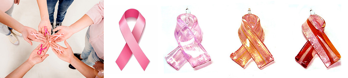 Breast Cancer Ribbon Glass Pendants